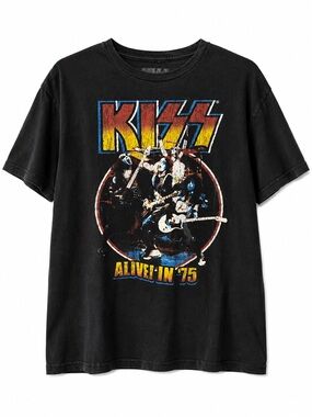 Kiss Black Graphic 'Alive! In '75' Short Sleeve Tee